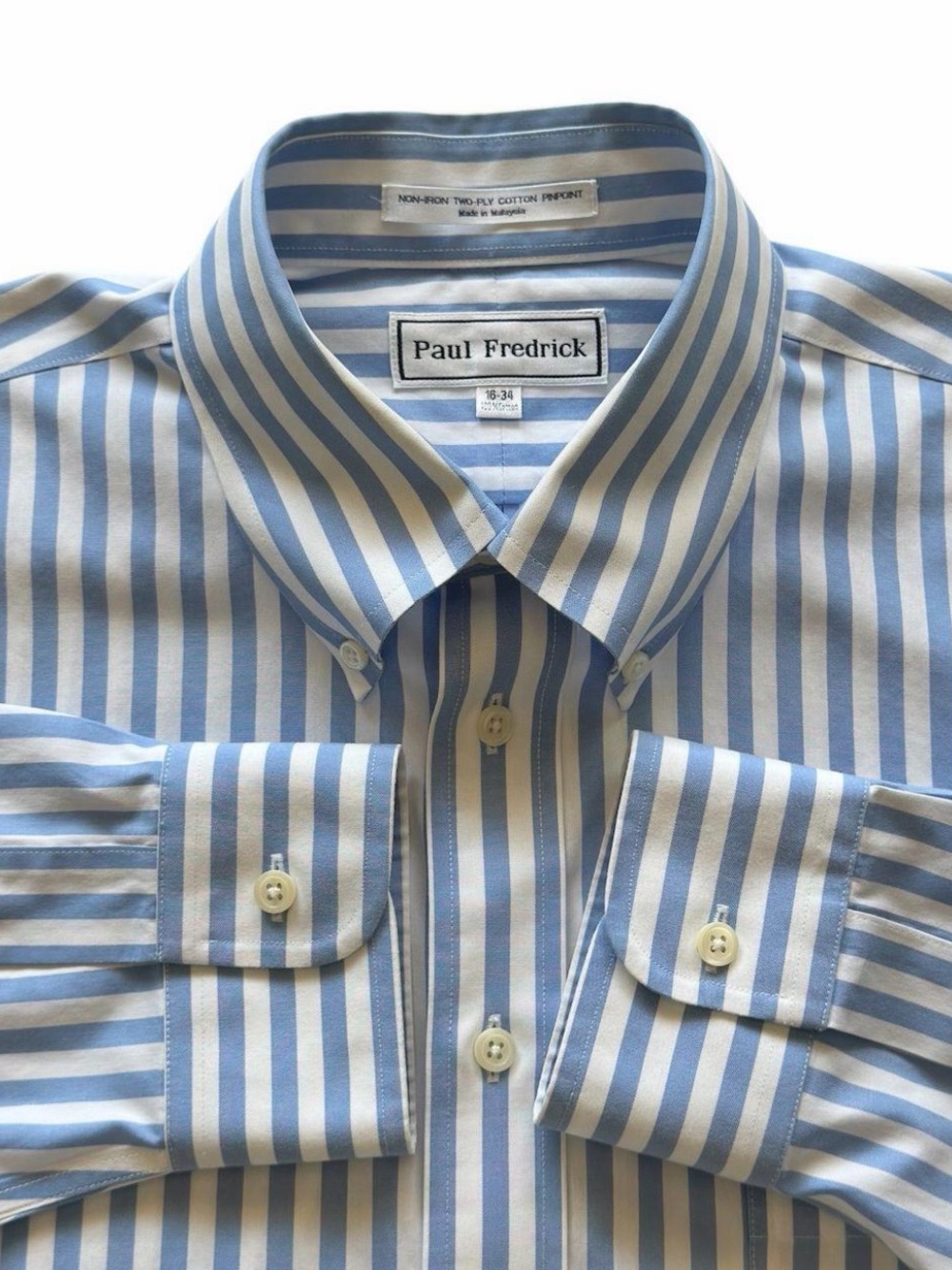 Paul Fredrick Light Blue and White Striped Dress Shirt